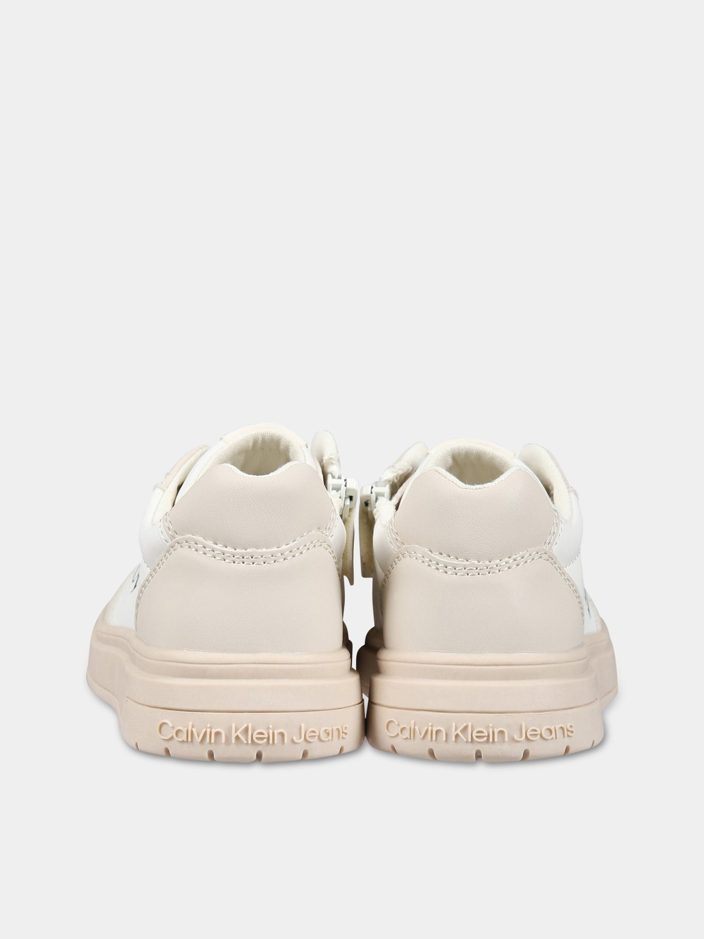 Sneakers avorio per bambini con logo,Calvin Klein Kids,V3X9 80552 1355A360