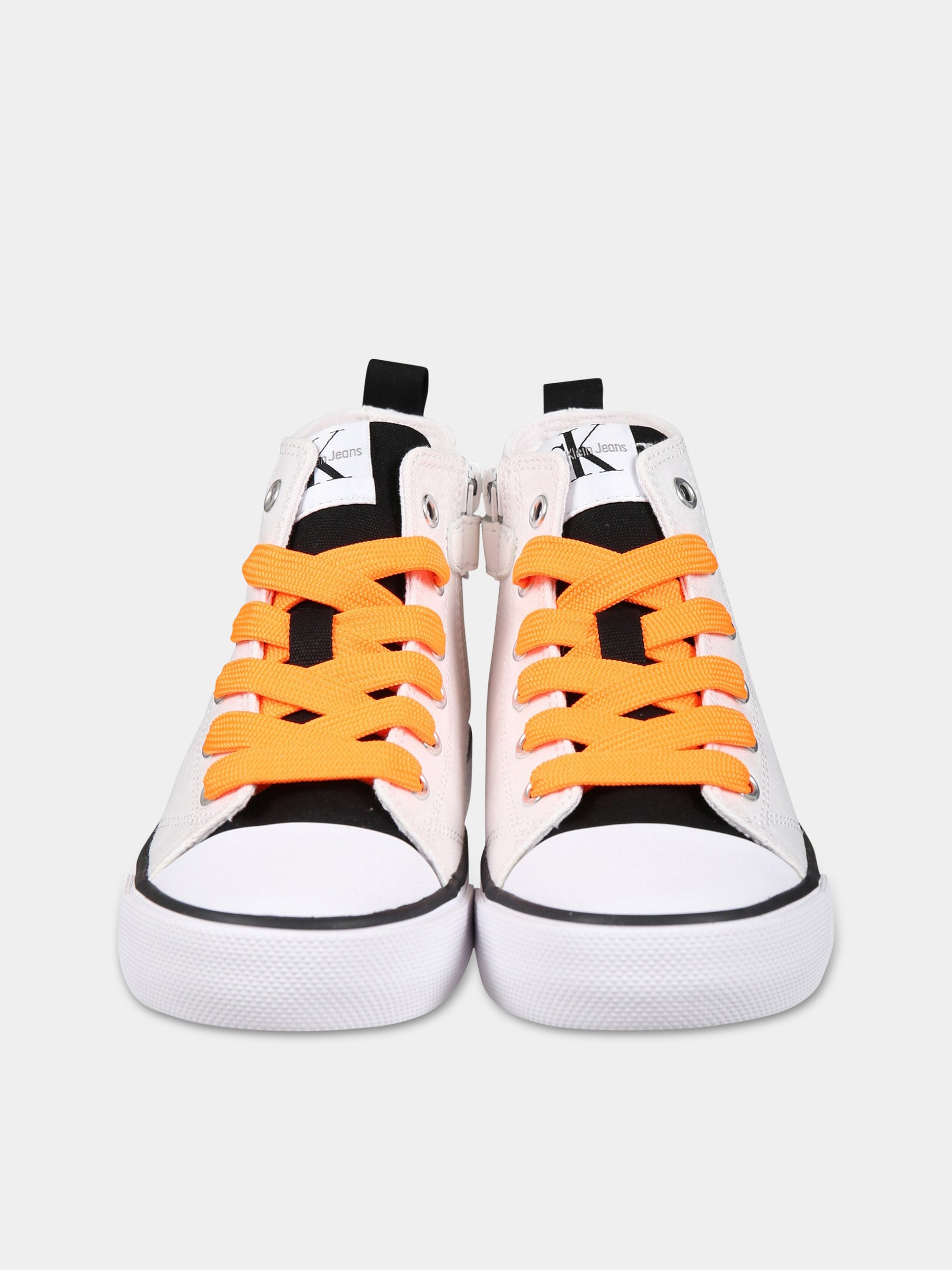 Sneakers bianche per bambini con logo,Calvin Klein Kids,V3X9 80569 0890X002