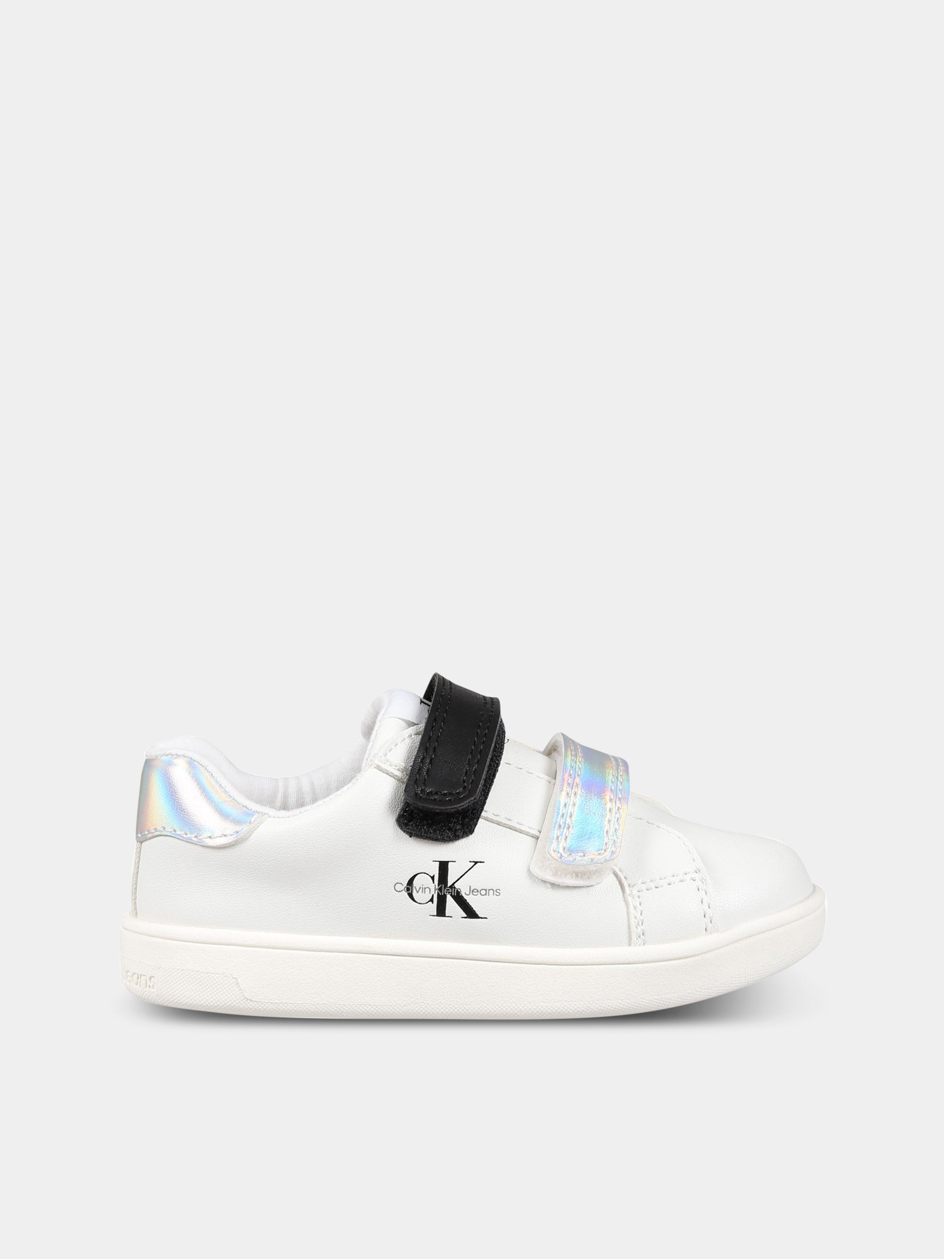 Sneakers bianche per bambina con logo,Calvin Klein Kids,V1A9 80467 1355Y220