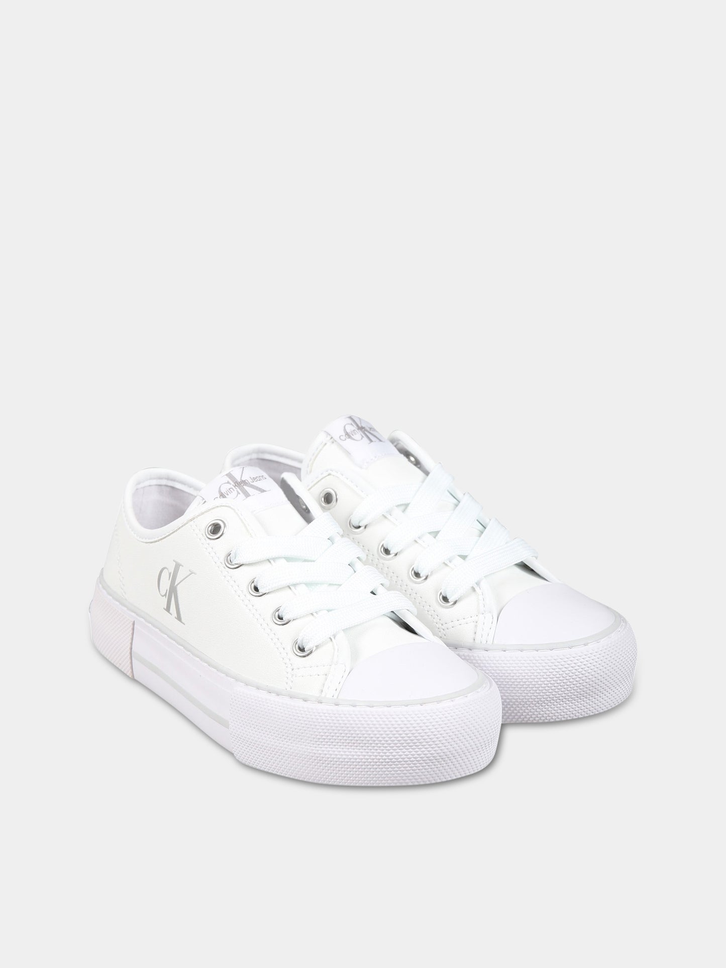Sneakers bianche per bambina con logo,Calvin Klein Kids,V3A9 80484 1355100