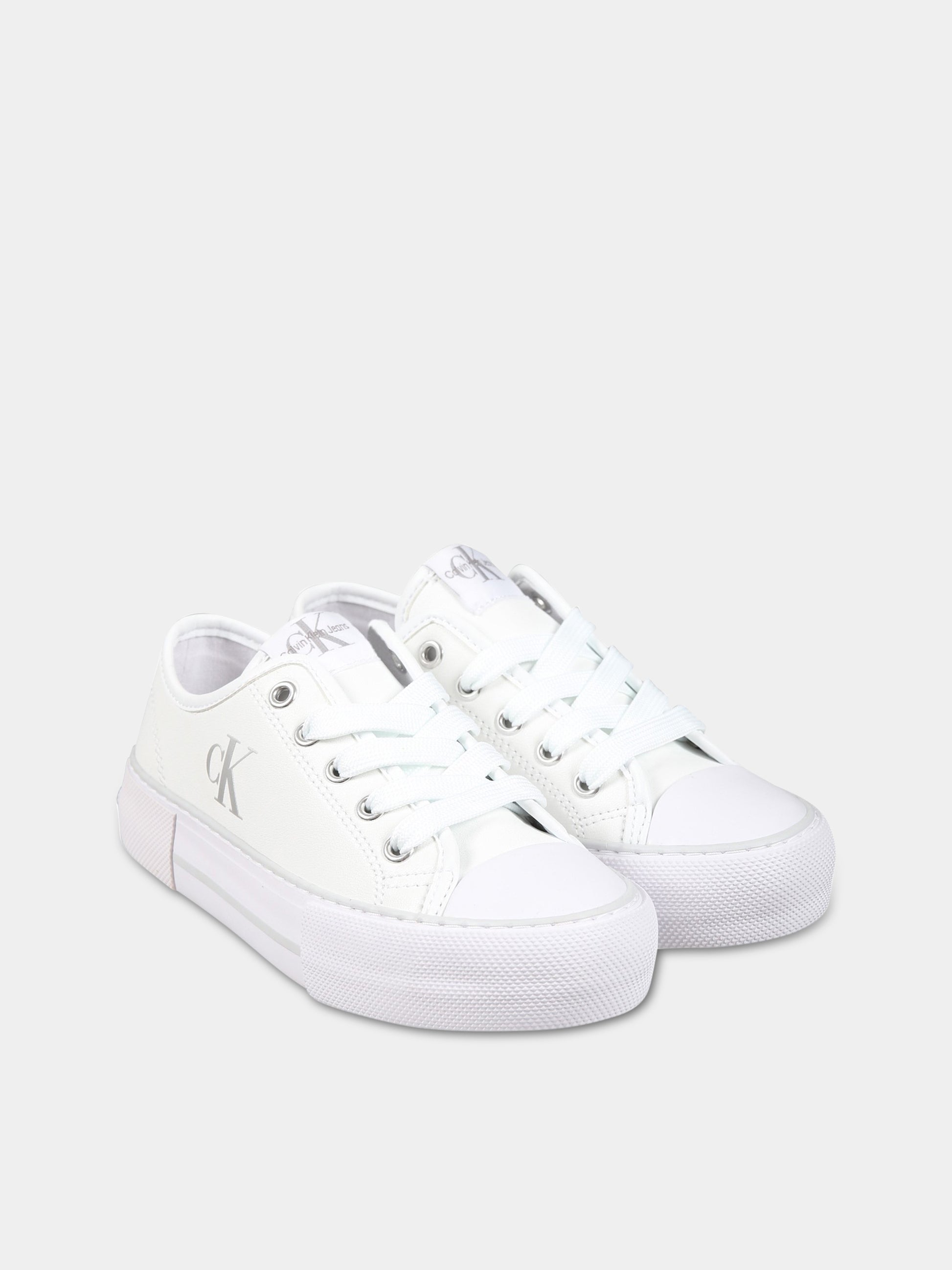 Sneakers bianche per bambina con logo,Calvin Klein Kids,V3A9 80484 1355100