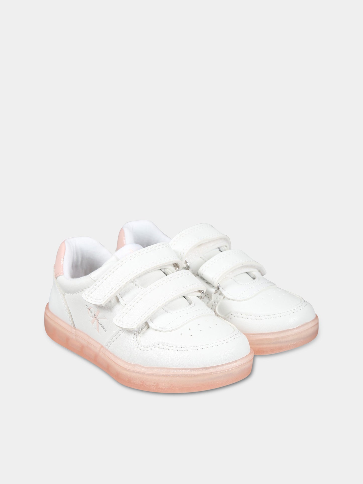 Sneakers bianche per bambina con logo,Calvin Klein Kids,V1A9 80466 1355X134