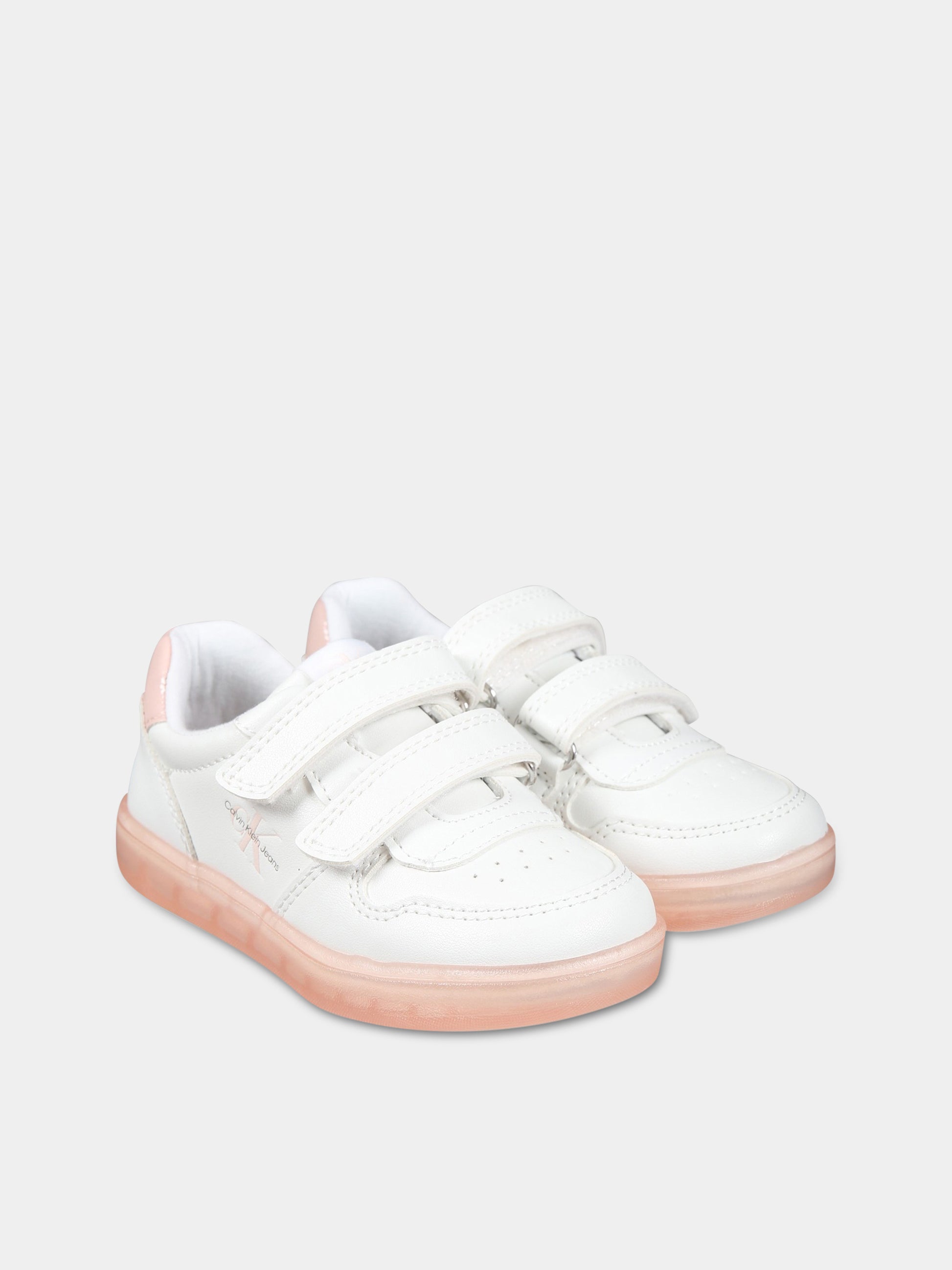 Sneakers bianche per bambina con logo,Calvin Klein Kids,V1A9 80466 1355X134