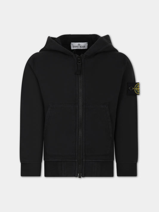 Felpa nera per bambino con bussola,Stone Island Junior,791660720 V0029