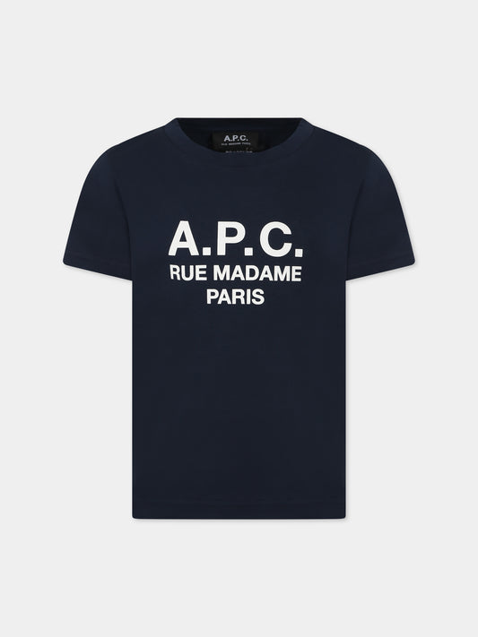 T-shirt blu per bambini con logo,A.p.c.,COEZE E26130 IAJ MARINE