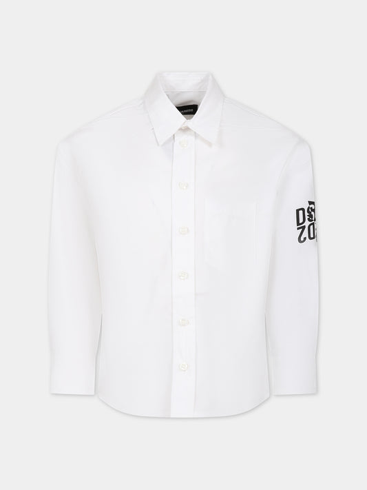 Camicia bianca per bambino con logo,Dsquared2,DQ1746 D007D D2C191U DQ100