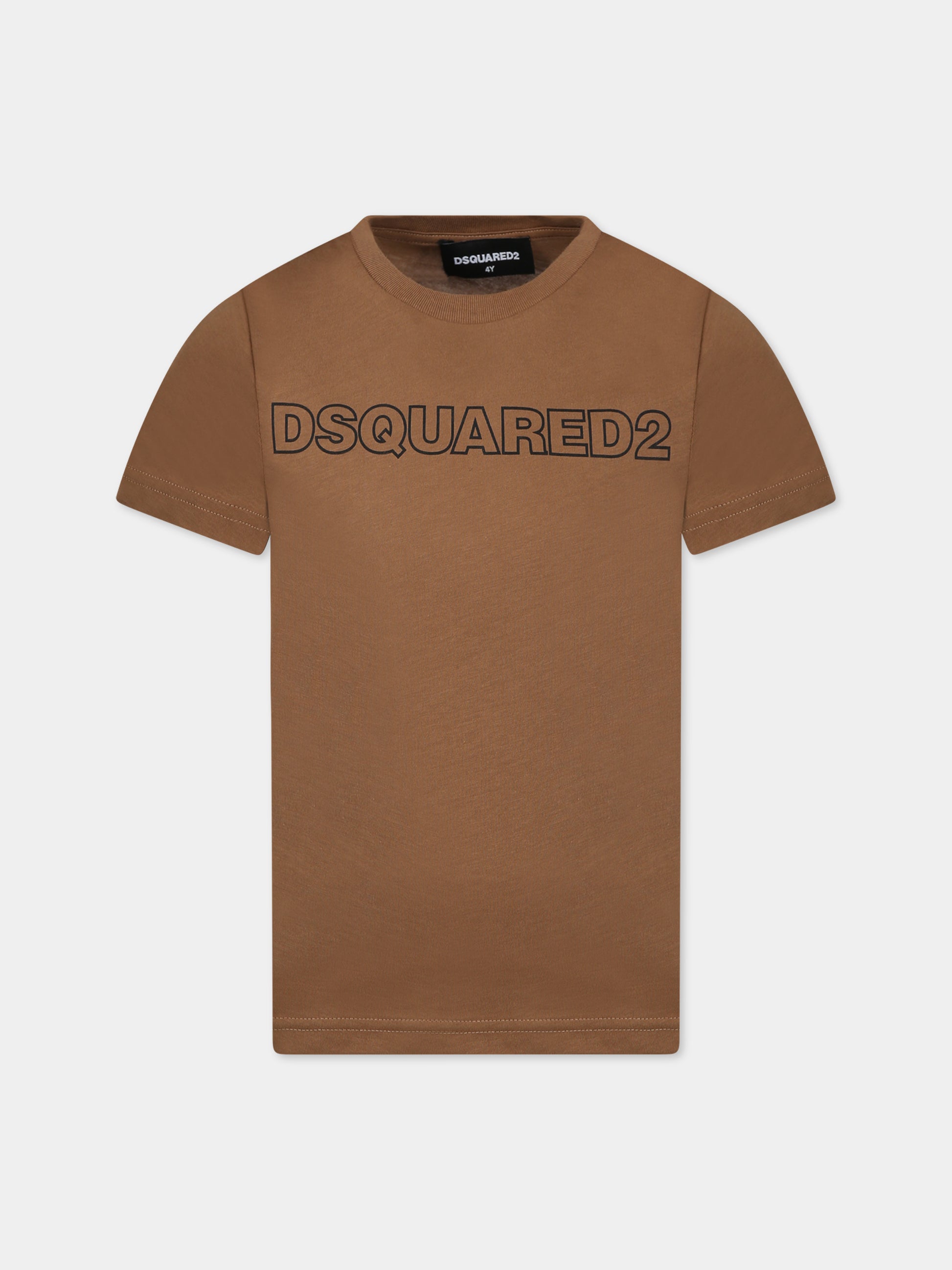 T-shirt marrone per bambino con logo,Dsquared2,DQ1757 D00MV D2T948U DQ769