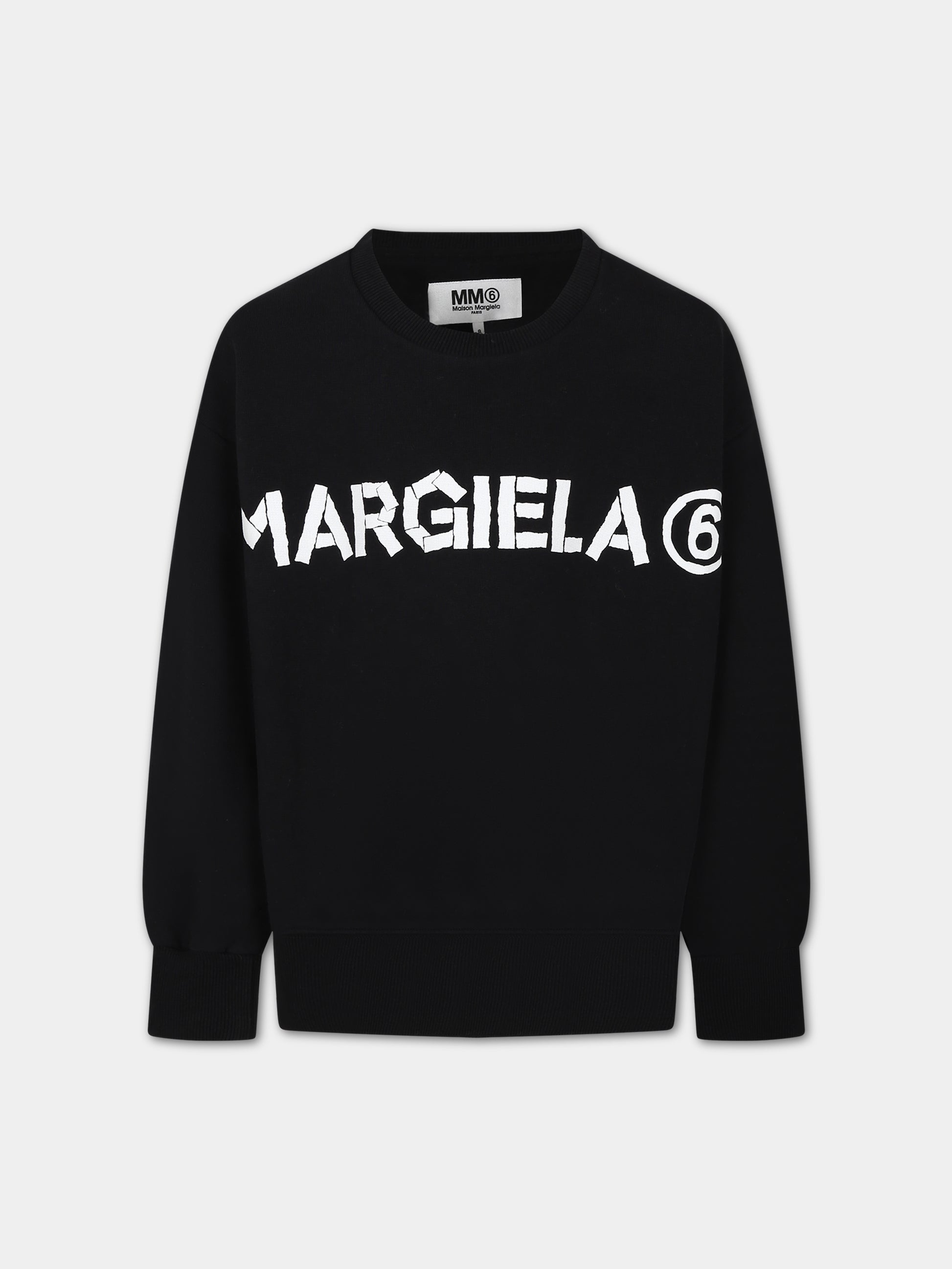 Felpa nera per bambini con logo,Mm6 Maison Margiela,M60407 MM006 MM6S61U M6900