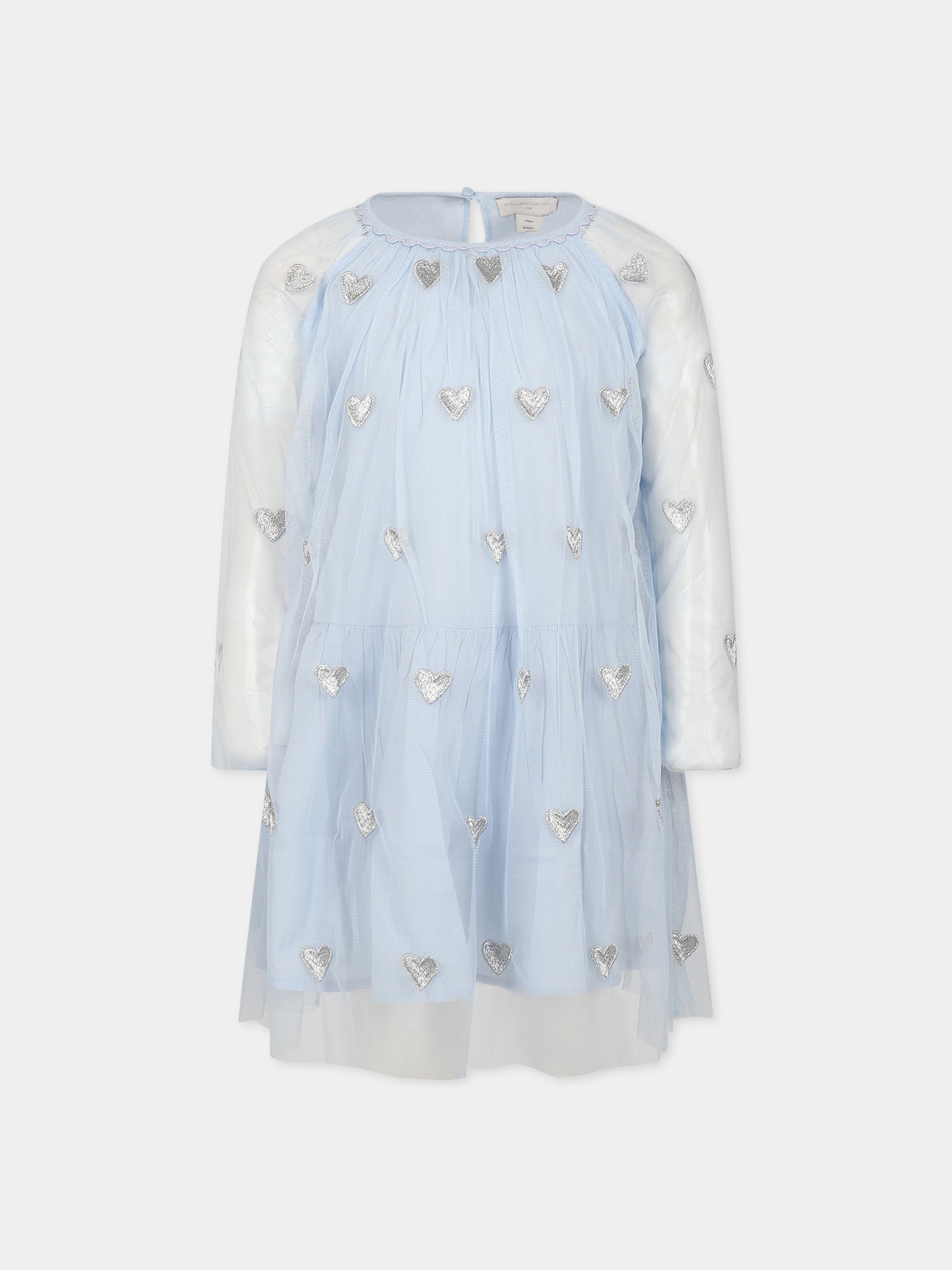 Vestito celeste per bambina con cuori,Stella Mccartney Kids,TT1A90 Z1309 602EM