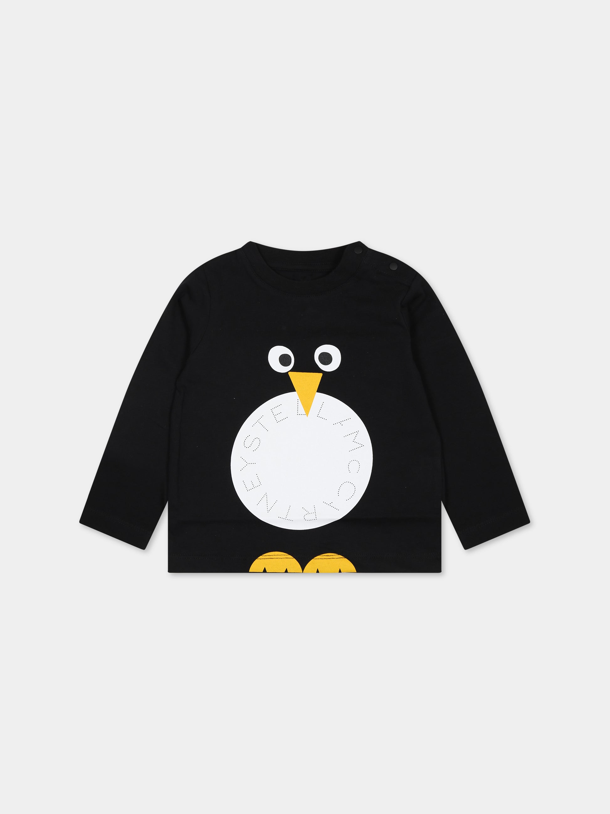 T-shirt nera per neonato con logo e stampa,Stella Mccartney Kids,TT8680 Z0434 930