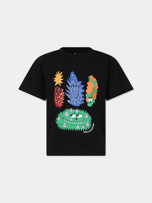 T-shirt nera per bambino con stampa,Stella Mccartney Kids,TT8Q51 Z0434 930