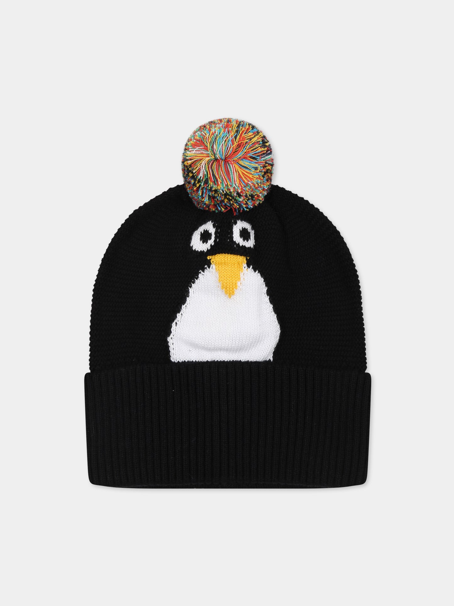 Berretto nero per neonato con pinguino,Stella Mccartney Kids,TT0557 Z1562 930