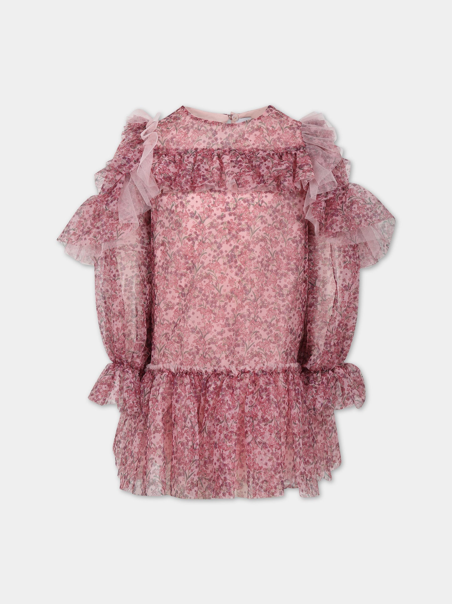 Vestito rosa per bambina con stampa floreale,Simonetta,ST1A70 T0053 579MC