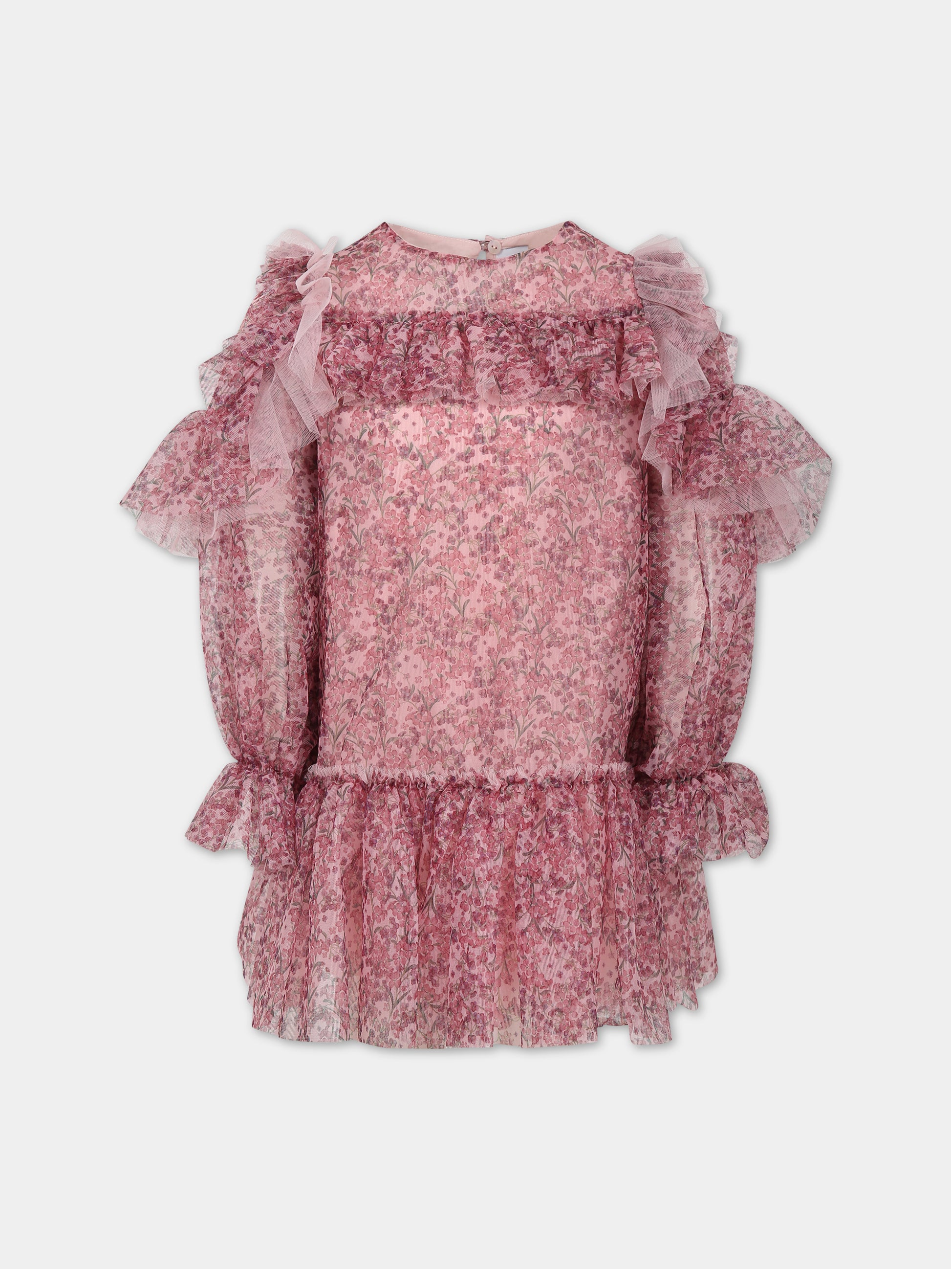 Vestito rosa per bambina con stampa floreale,Simonetta,ST1A70 T0053 579MC