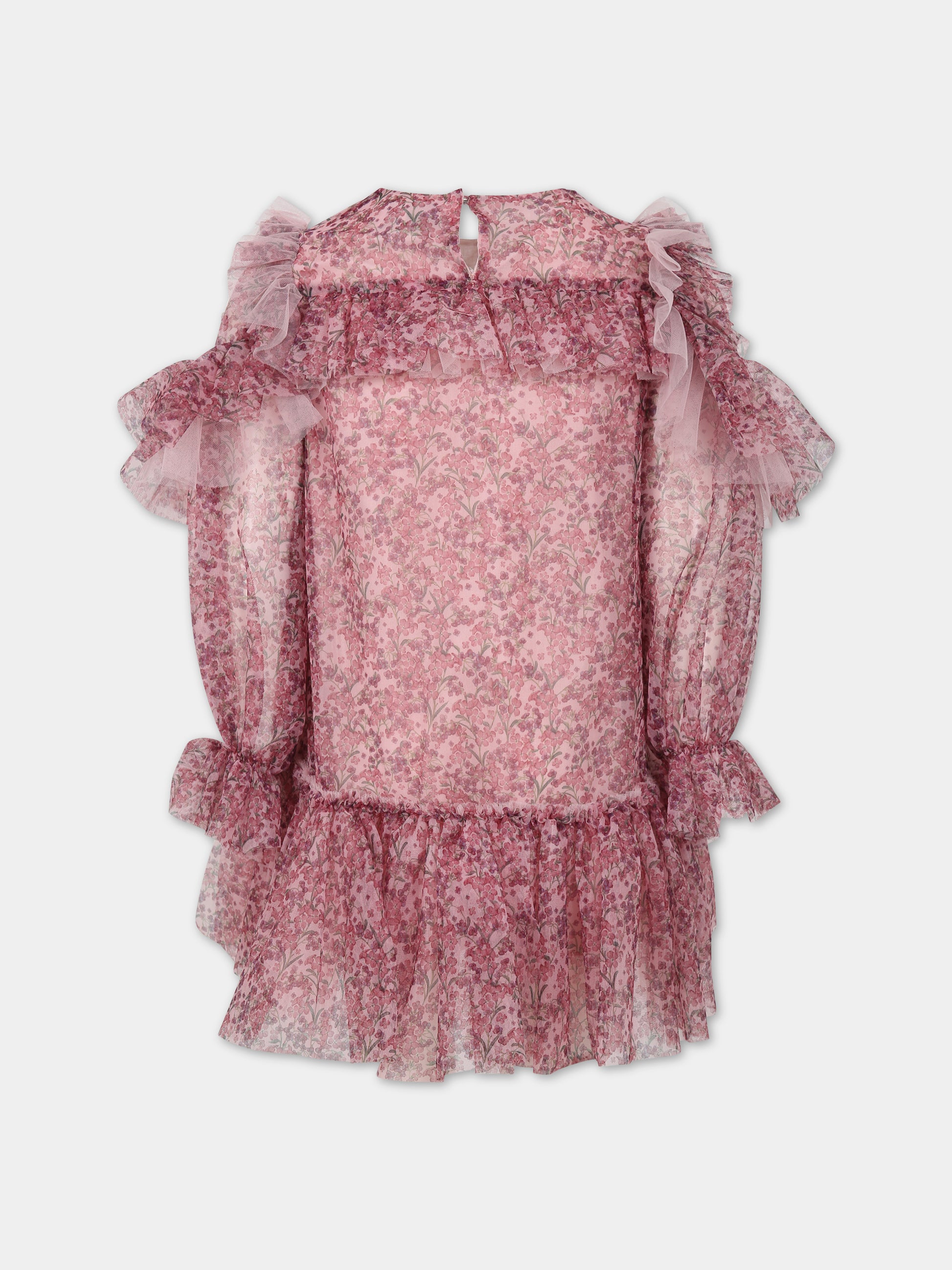 Vestito rosa per bambina con stampa floreale,Simonetta,ST1A70 T0053 579MC