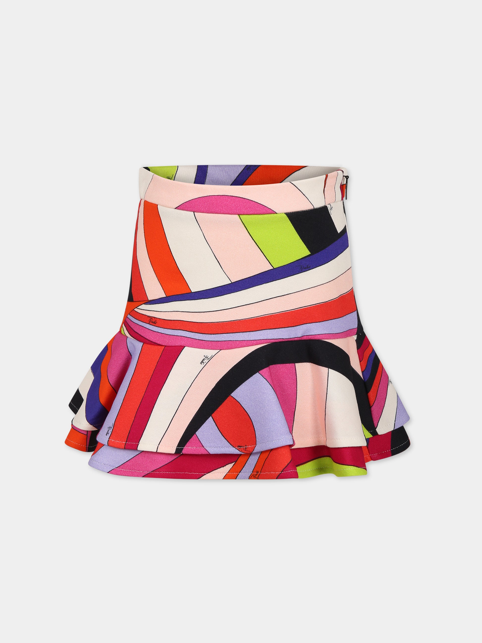Gonna multicolor per bambina con logo e stampa,Emilio Pucci Junior,PT7A21 F0118 999NE