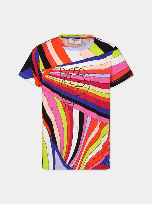 T-shirt multicolor per bambina con logo,Emilio Pucci Junior,PT8B41 J0311 999NE