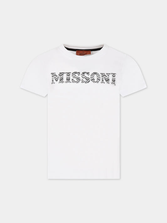 T-shirt bianca per bambina con logo,Missoni,MT8A41 J0177 100NE