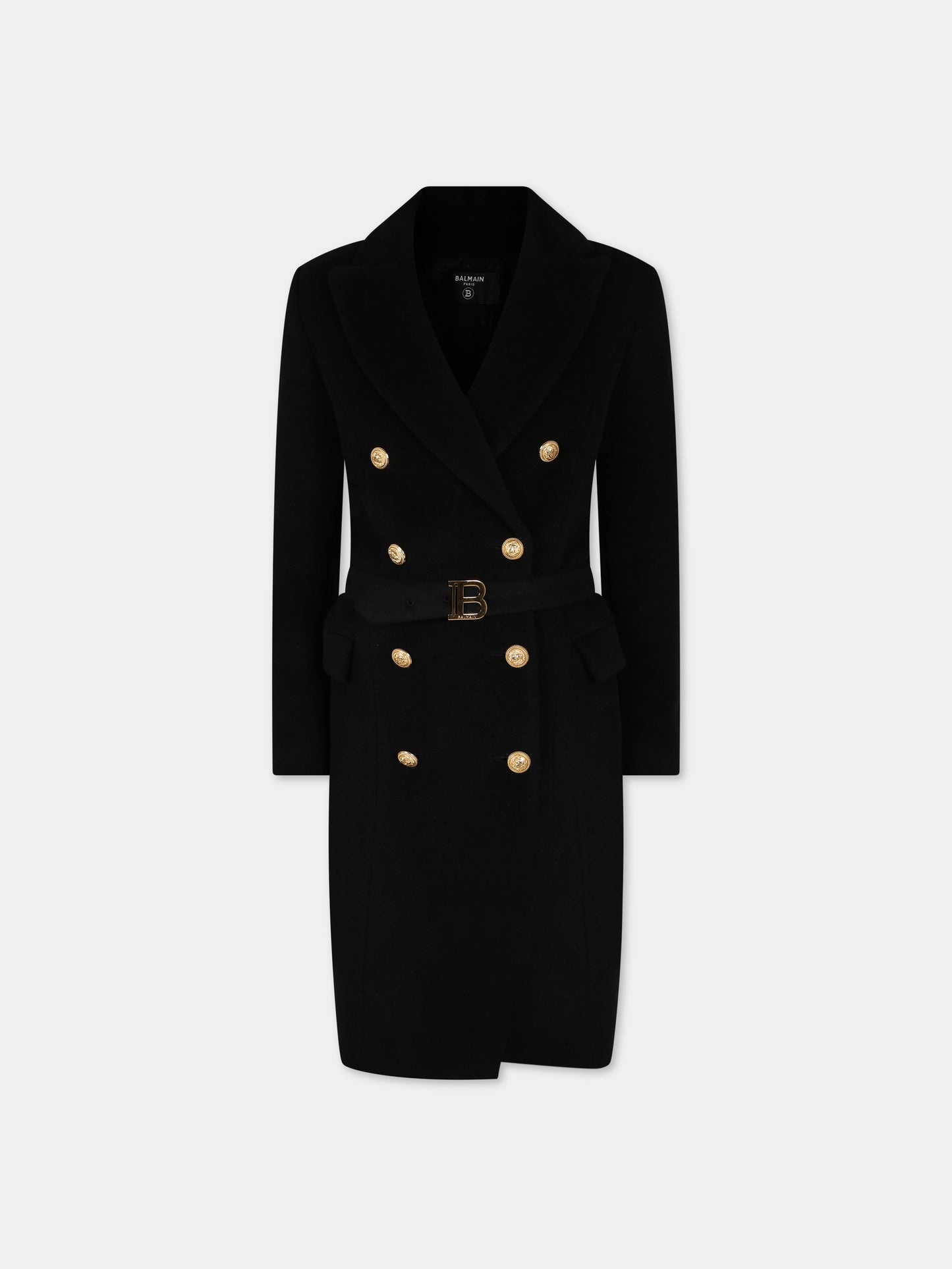 Cappotto nero per bambina con iconici bottoni e logo,Balmain Kids,BT2B10 E0124 930