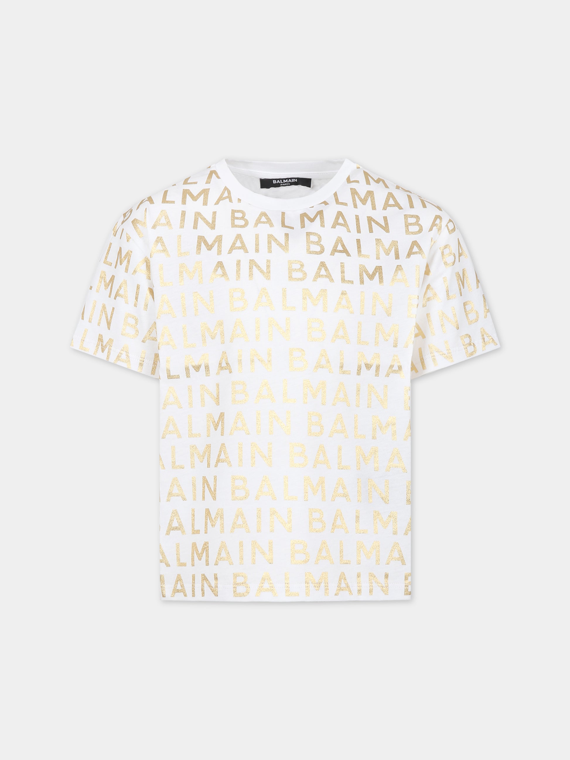 T-shirt bianca per bambina con logo,Balmain Kids,BT8Q21 Z1523 100OR