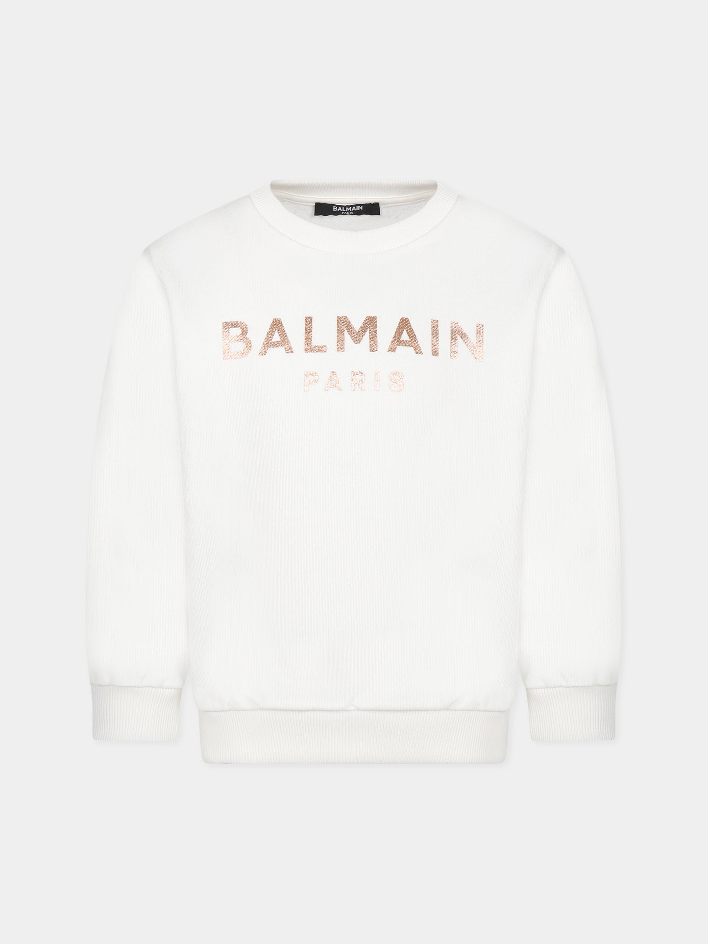 Felpa bianca con iconico logo metalizzato per bambina,Balmain Kids,BT4A60 Z0001 102