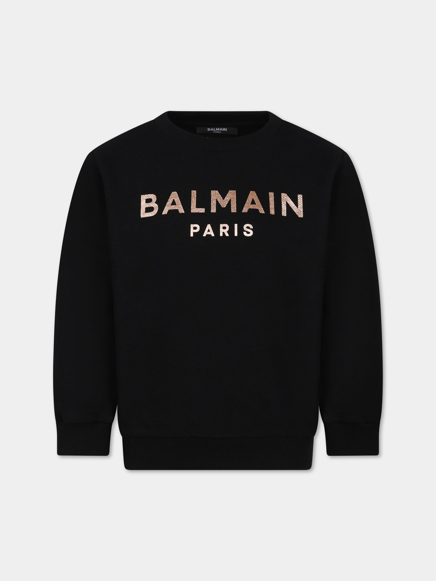 Felpa nera con iconico logo metallizzato per bambina,Balmain Kids,BT4A60 Z0001 930