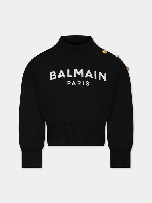 Felpa nera per bambina con logo,Balmain Kids,BT4A40 Z0081 930AV