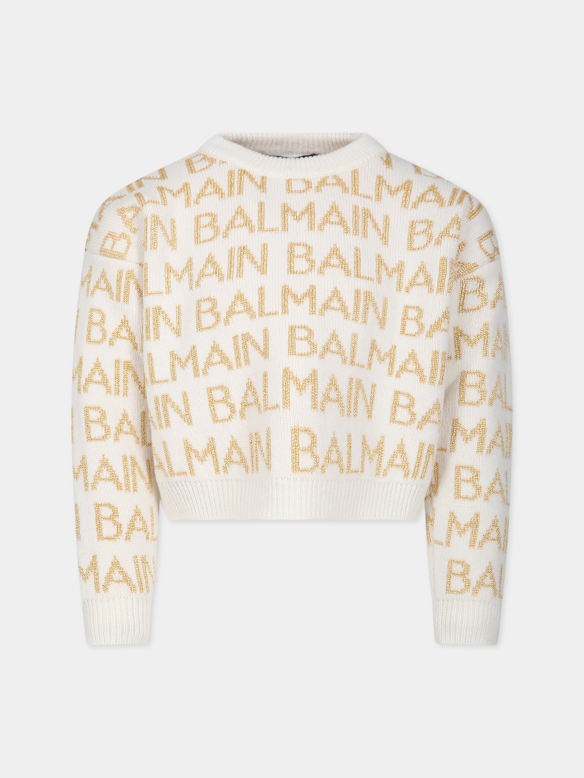 Maglione avorio per bambina con logo,Balmain Kids,BT9A10 Z1849 102OR