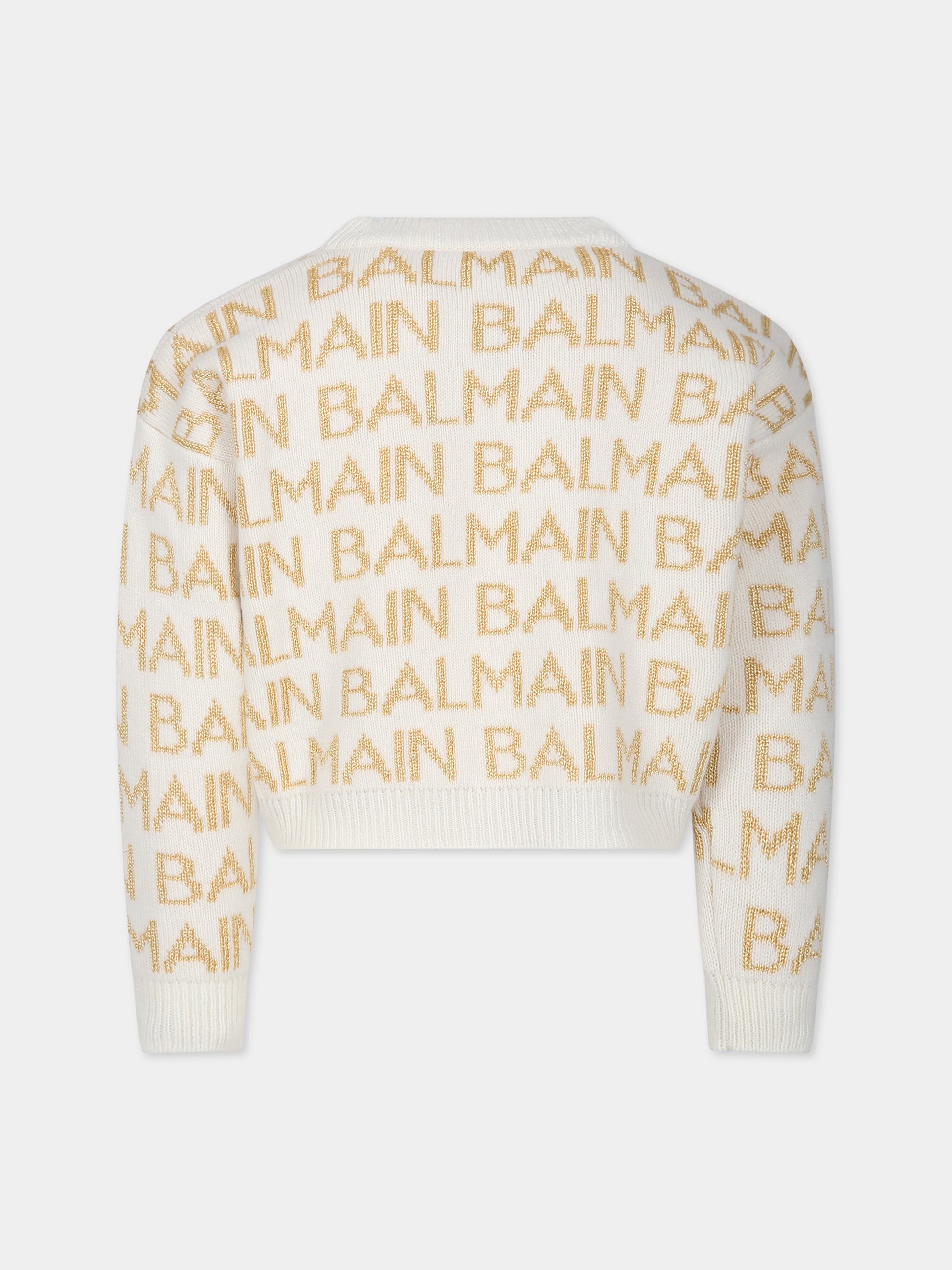 Maglione avorio per bambina con logo,Balmain Kids,BT9A10 Z1849 102OR