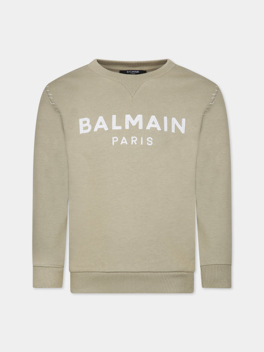 Felpa verde per bambini con logo,Balmain Kids,BT4P70 Z0081 725