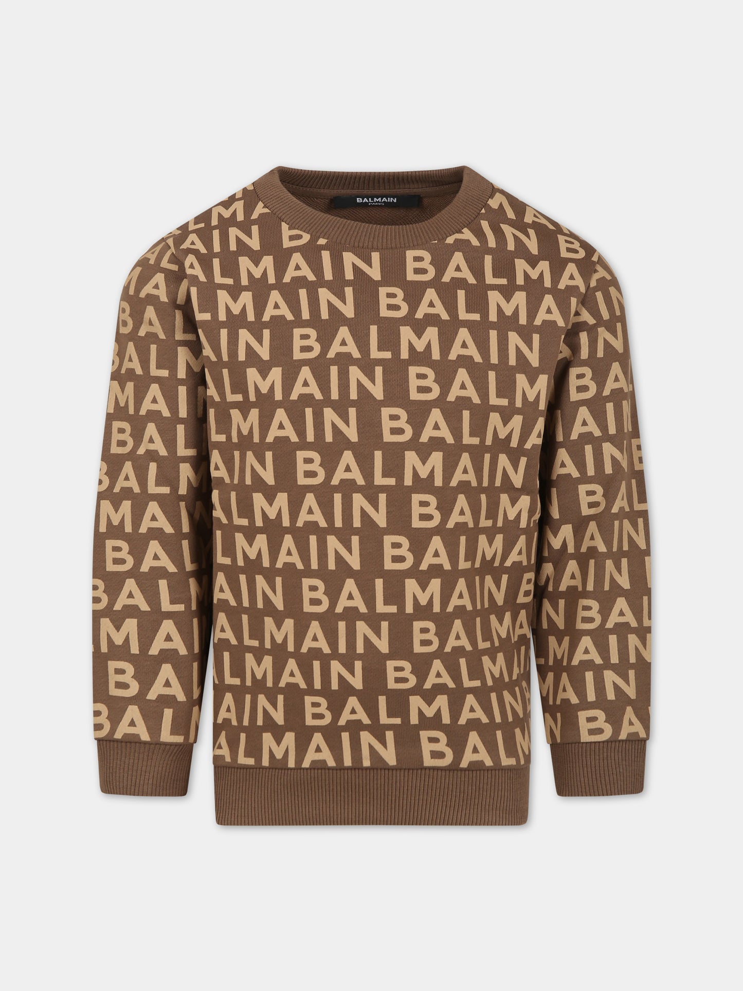 Felpa marrone per bambini con logo,Balmain Kids,BT4Q50 Z1558 343BI