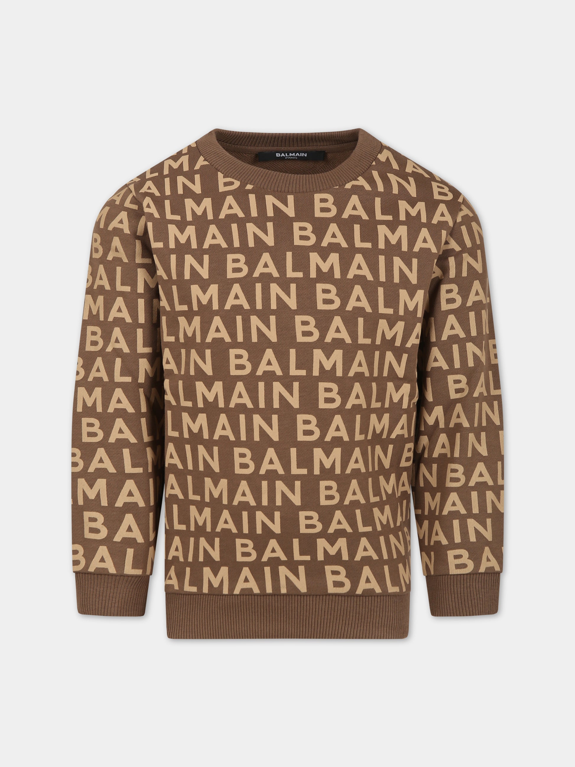 Felpa marrone per bambini con logo,Balmain Kids,BT4Q50 Z1558 343BI