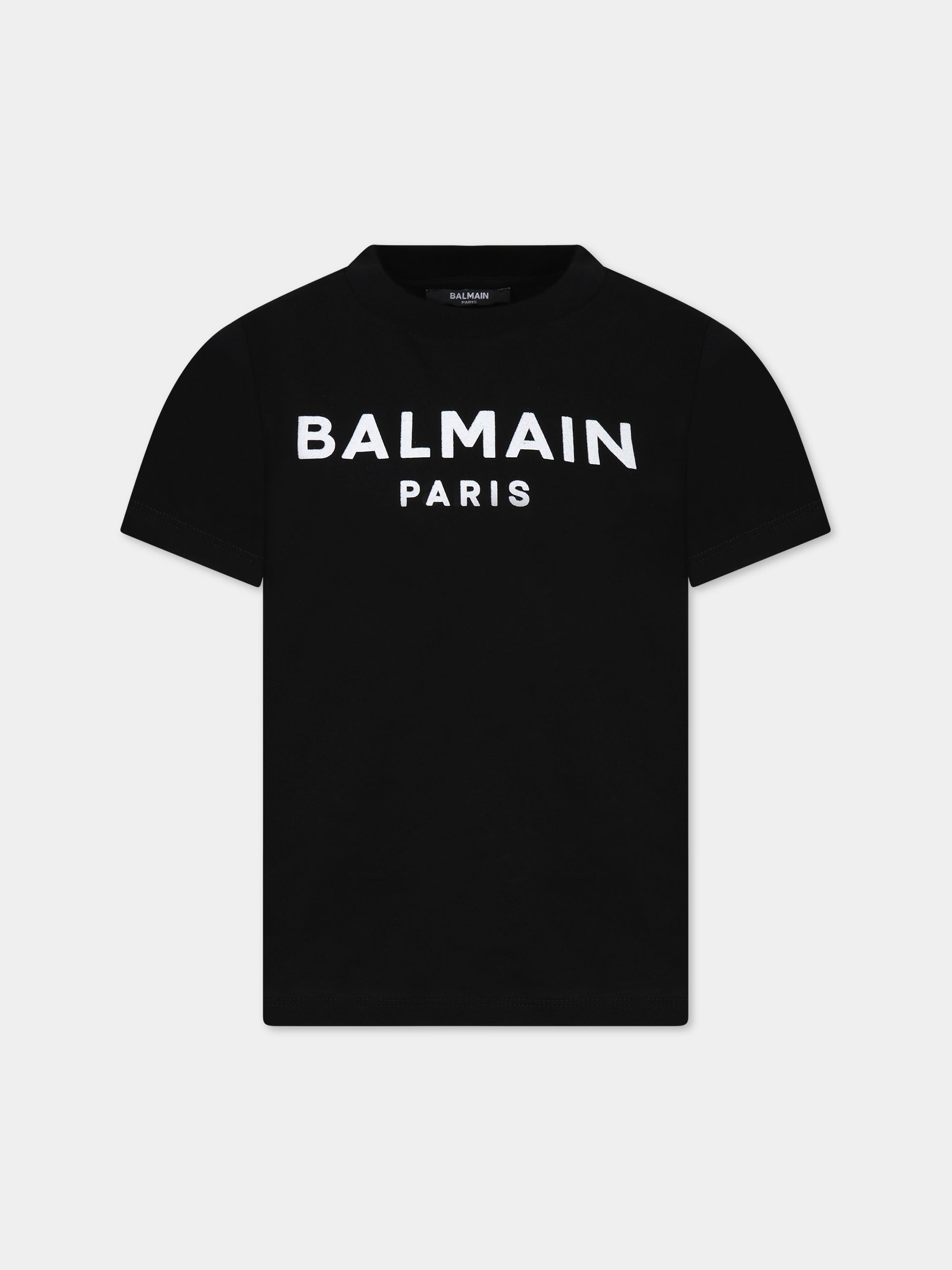 T-shirt nera per bambini con logo,Balmain Kids,BT8Q71 Z0116 930BC