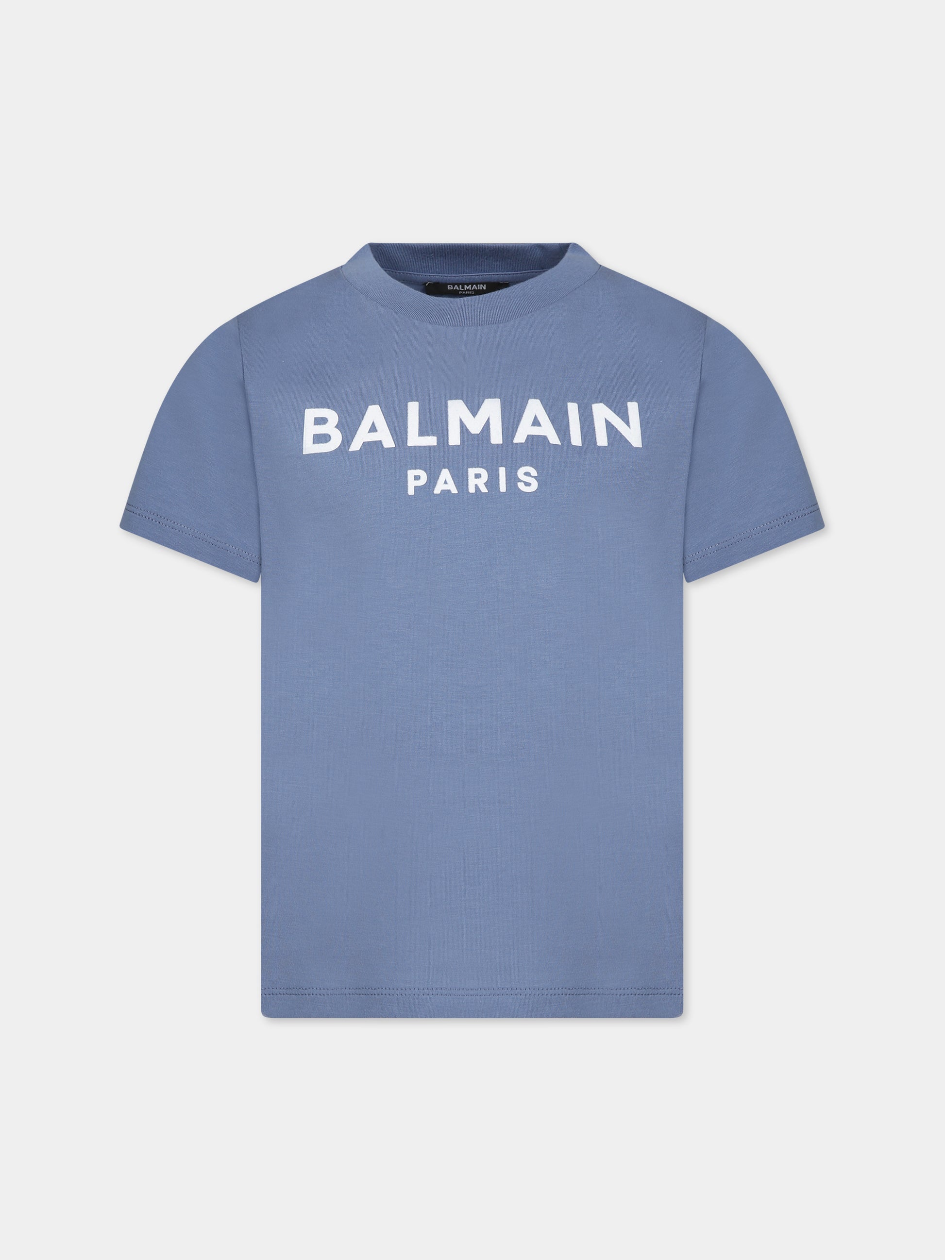 T-shirt blu per bambini con logo,Balmain Kids,BT8Q71 Z0116 668