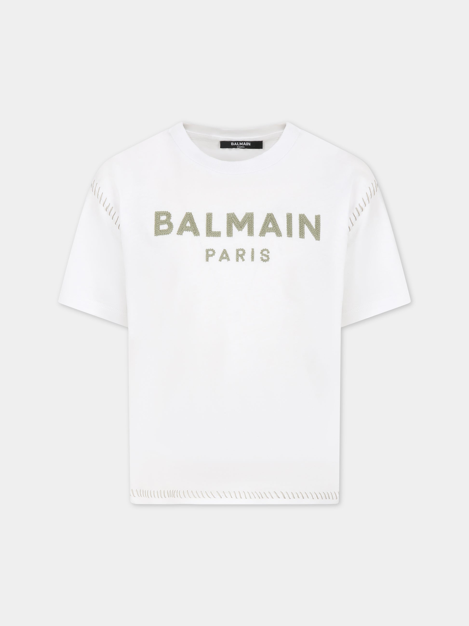 T-shirt bianca per bambini con logo,Balmain Kids,BT8Q11 Z0082 100