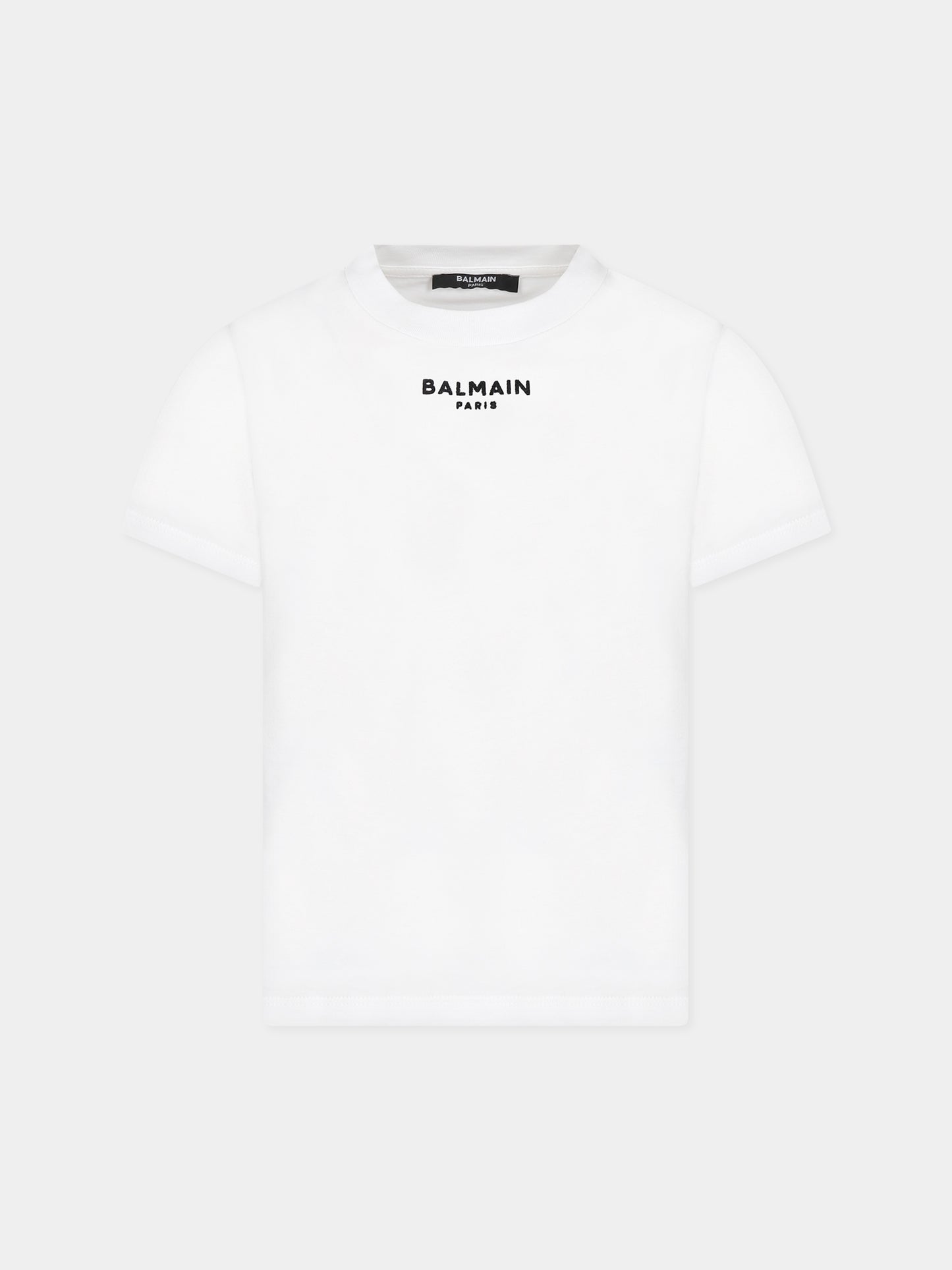 T-shirt bianca con iconico logo nero per bambini,Balmain Kids,BT8P11 Z0116 100NE