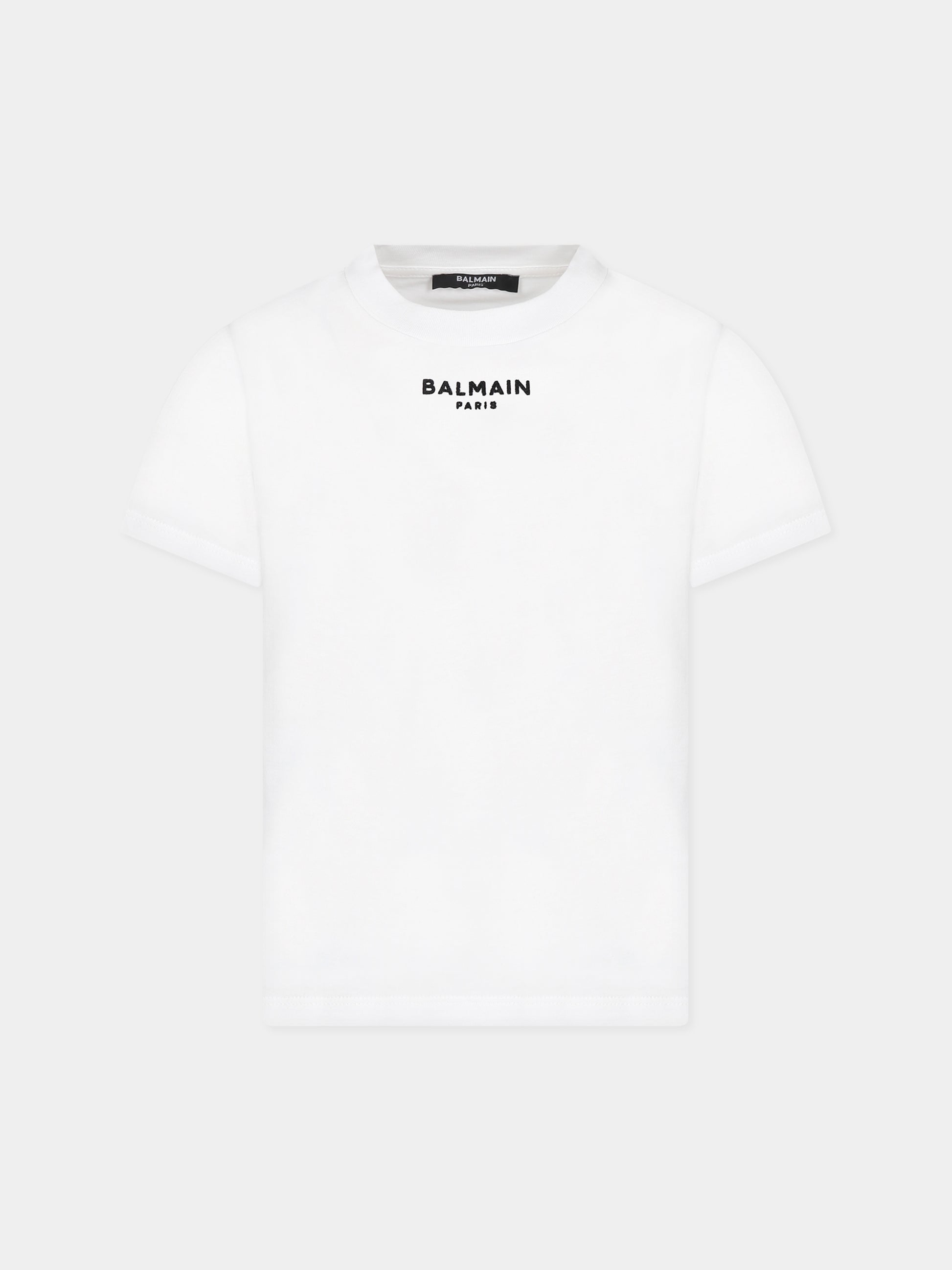 T-shirt bianca con iconico logo nero per bambini,Balmain Kids,BT8P11 Z0116 100NE
