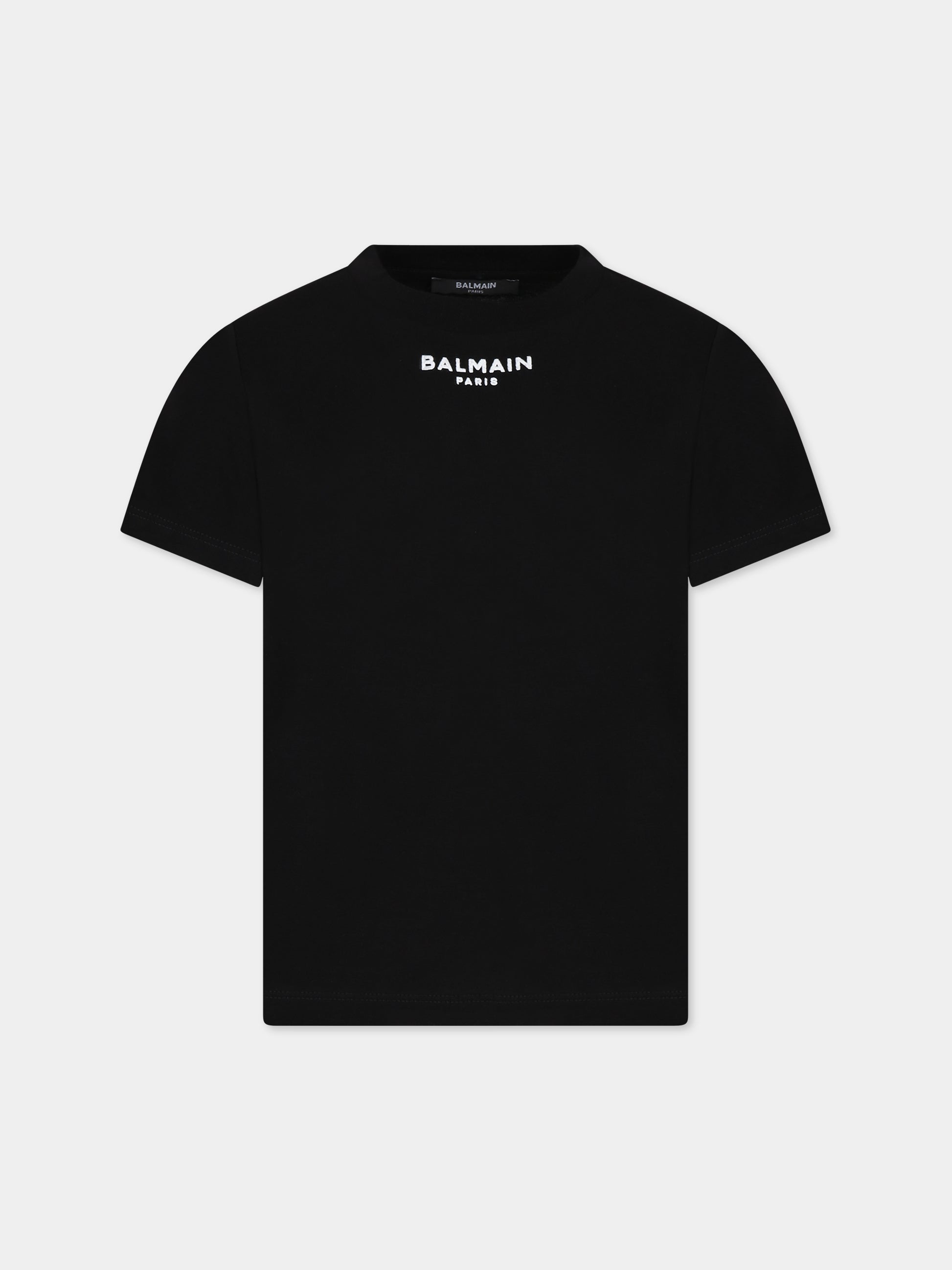 T-shirt nera per bambini con logo,Balmain Kids,BT8P11 Z0116 930BC