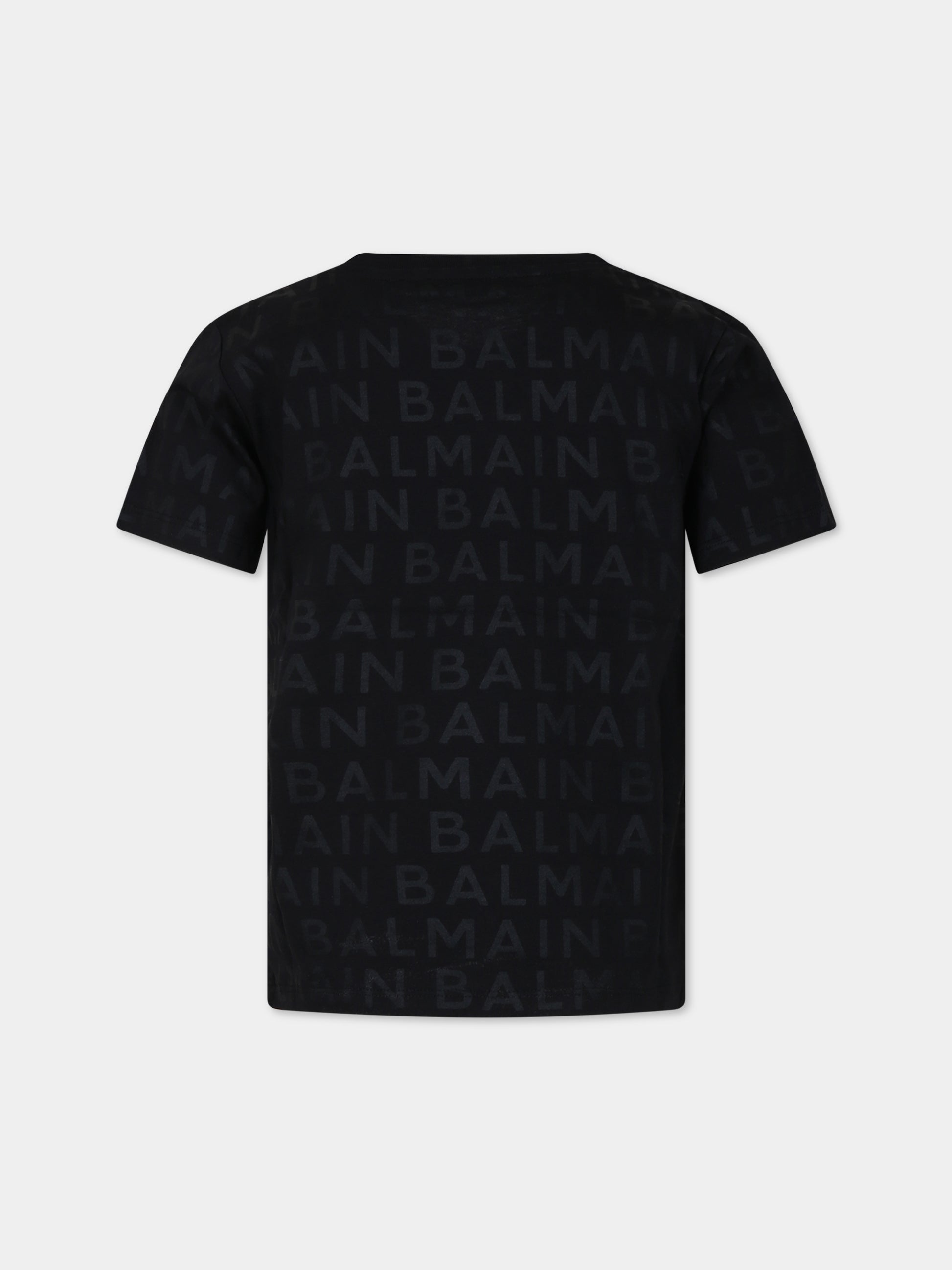 T-shirt nera per bambini con logo,Balmain Kids,BT8Q31 Z1523 930NE