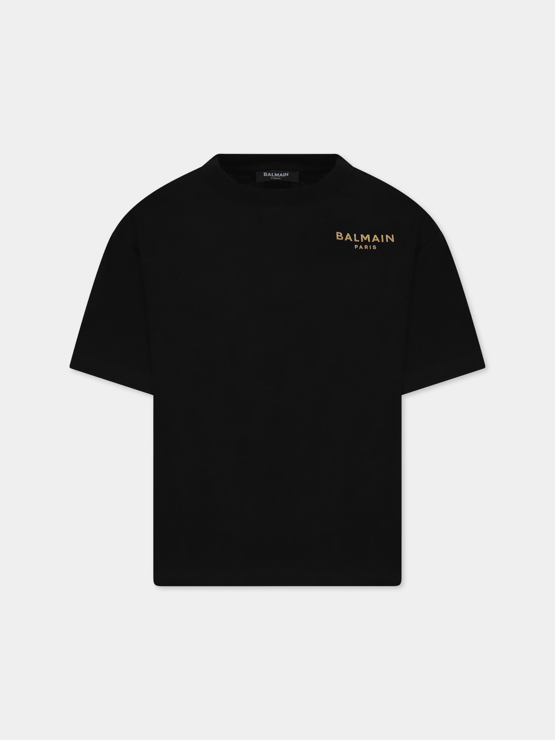 T-shirt nera con iconico logo dorato per bambini,Balmain Kids,BT8Q91 Z0116 930OR