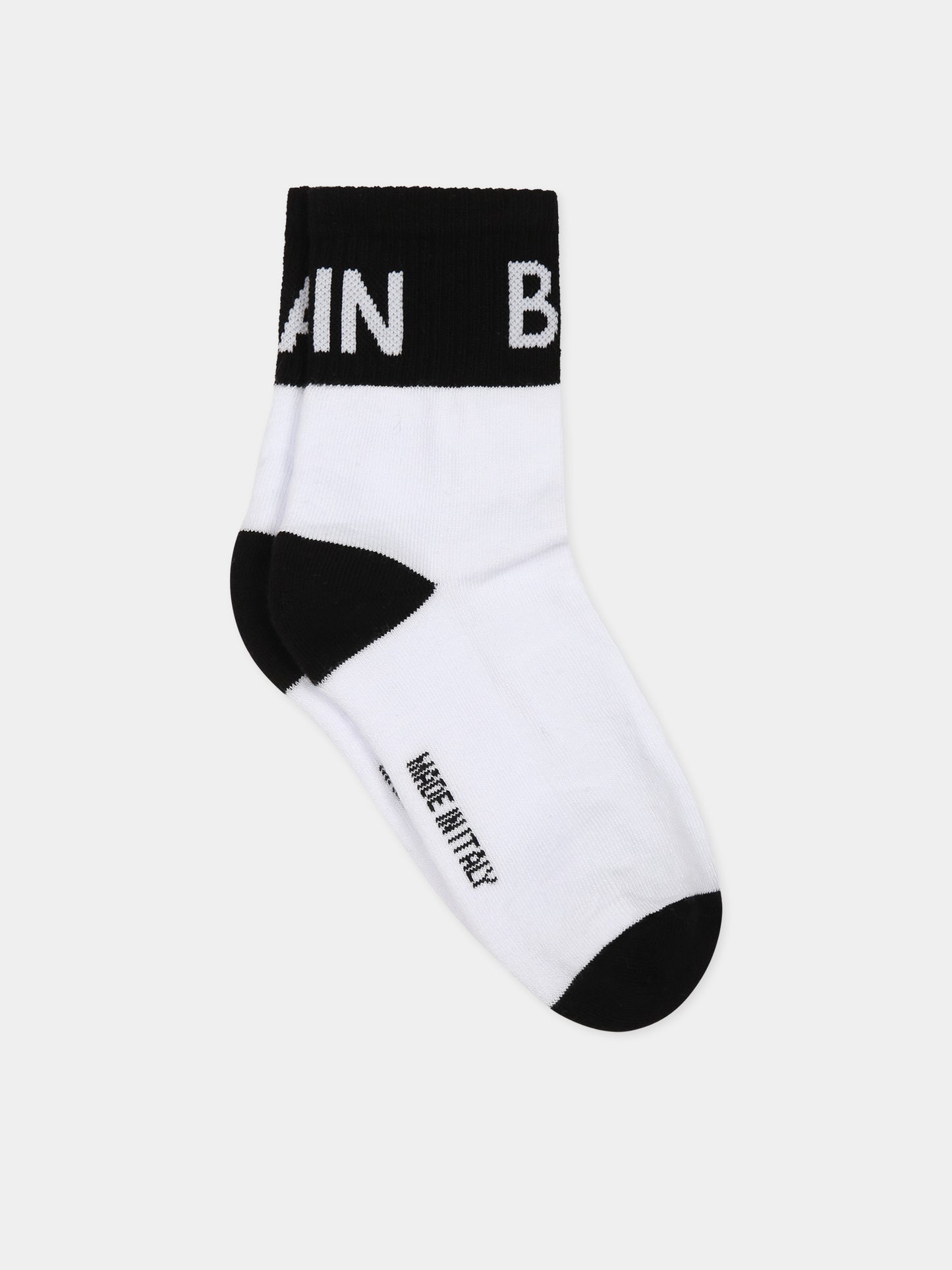Calze bianche per bambini con logo,Balmain Kids,BT0Q10 Z0553 100NE
