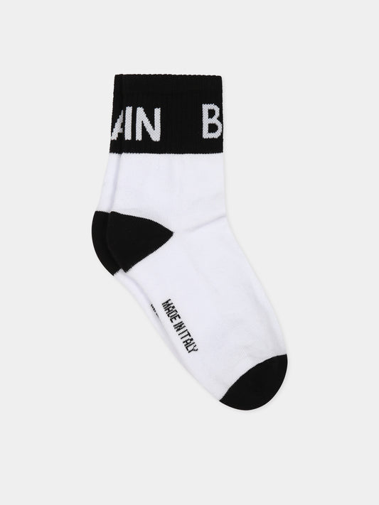 Calze bianche per bambini con logo,Balmain Kids,BT0Q10 Z0553 100NE