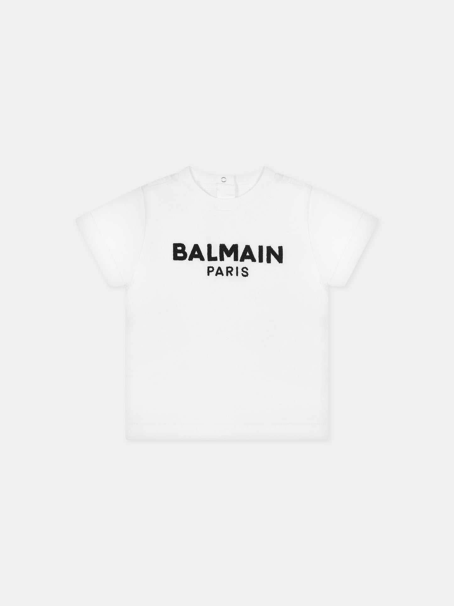 T-shirt bianca per neonati con iconico logo nero,Balmain Kids,BT8531 Z0082 100NE