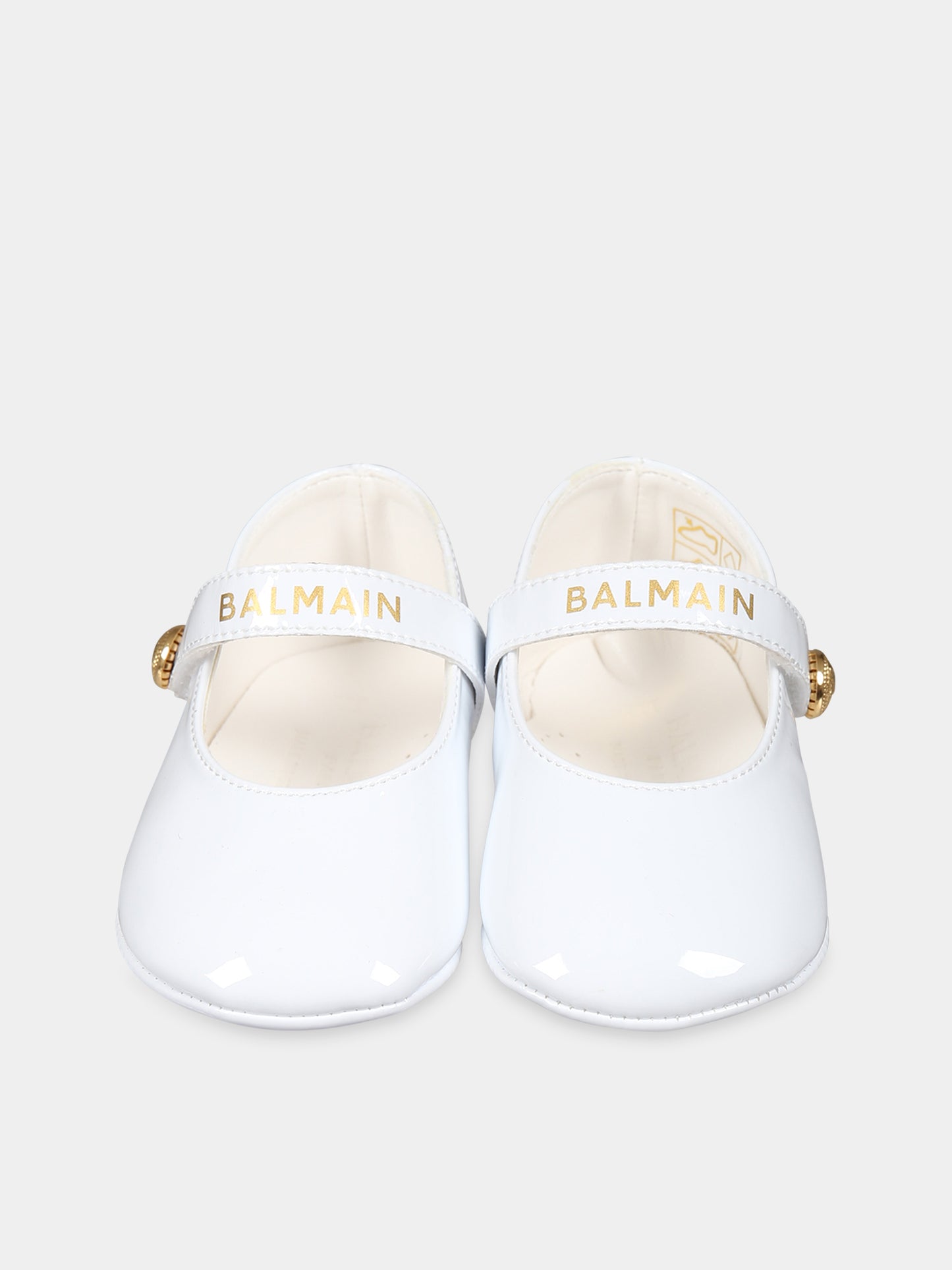 Ballerine bianche per neonata con logo,Balmain Kids,BT0006 Z1629 100OR