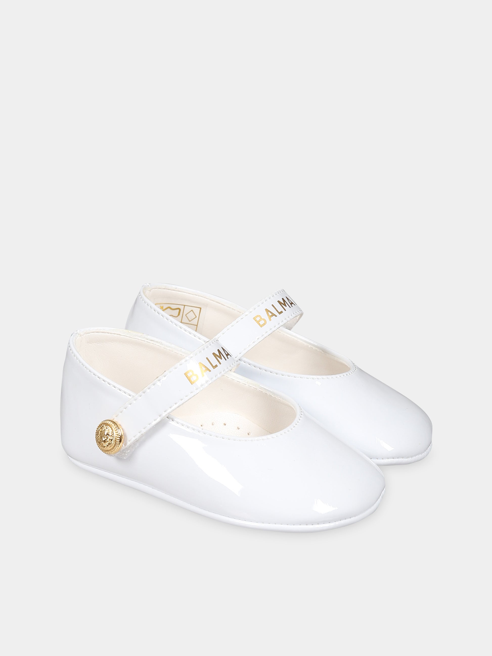 Ballerine bianche per neonata con logo,Balmain Kids,BT0006 Z1629 100OR
