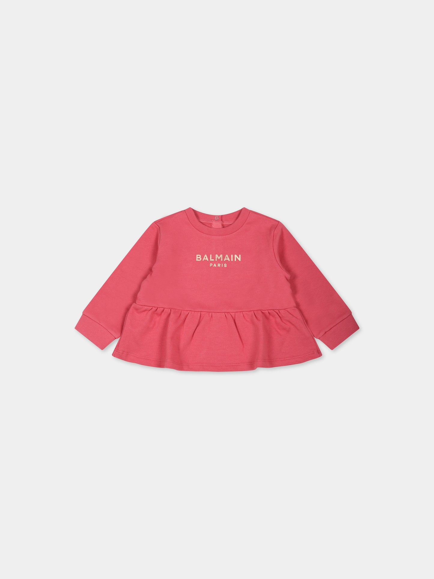 Felpa fucsia con iconico logo metallizzato per neonata,Balmain Kids,BT4010 Z0001 413