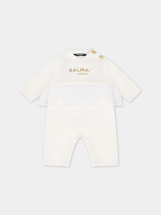 Tutina bianca per neonata con logo,Balmain Kids,BTA000 J0035 102