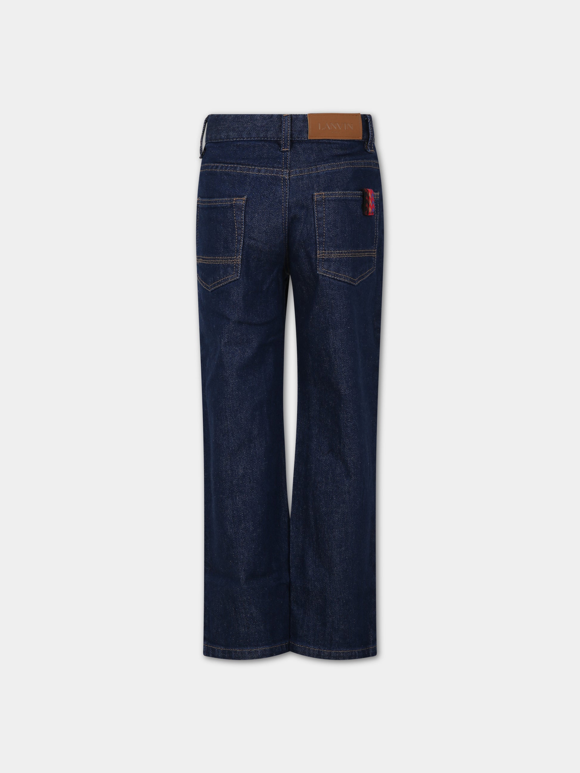 Jeans blu per bambino con logo ricamato,Lanvin Petite,N24064 Z10