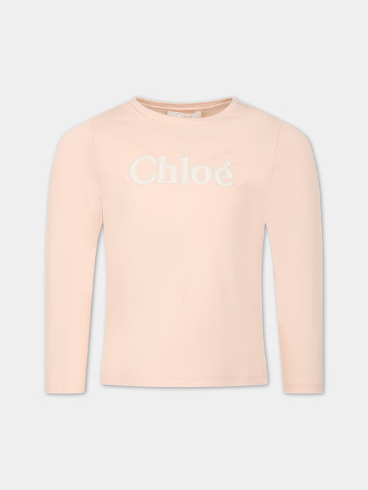 T-shirt rosa per bambina con logo,Chloé Kids,C15E26 45K