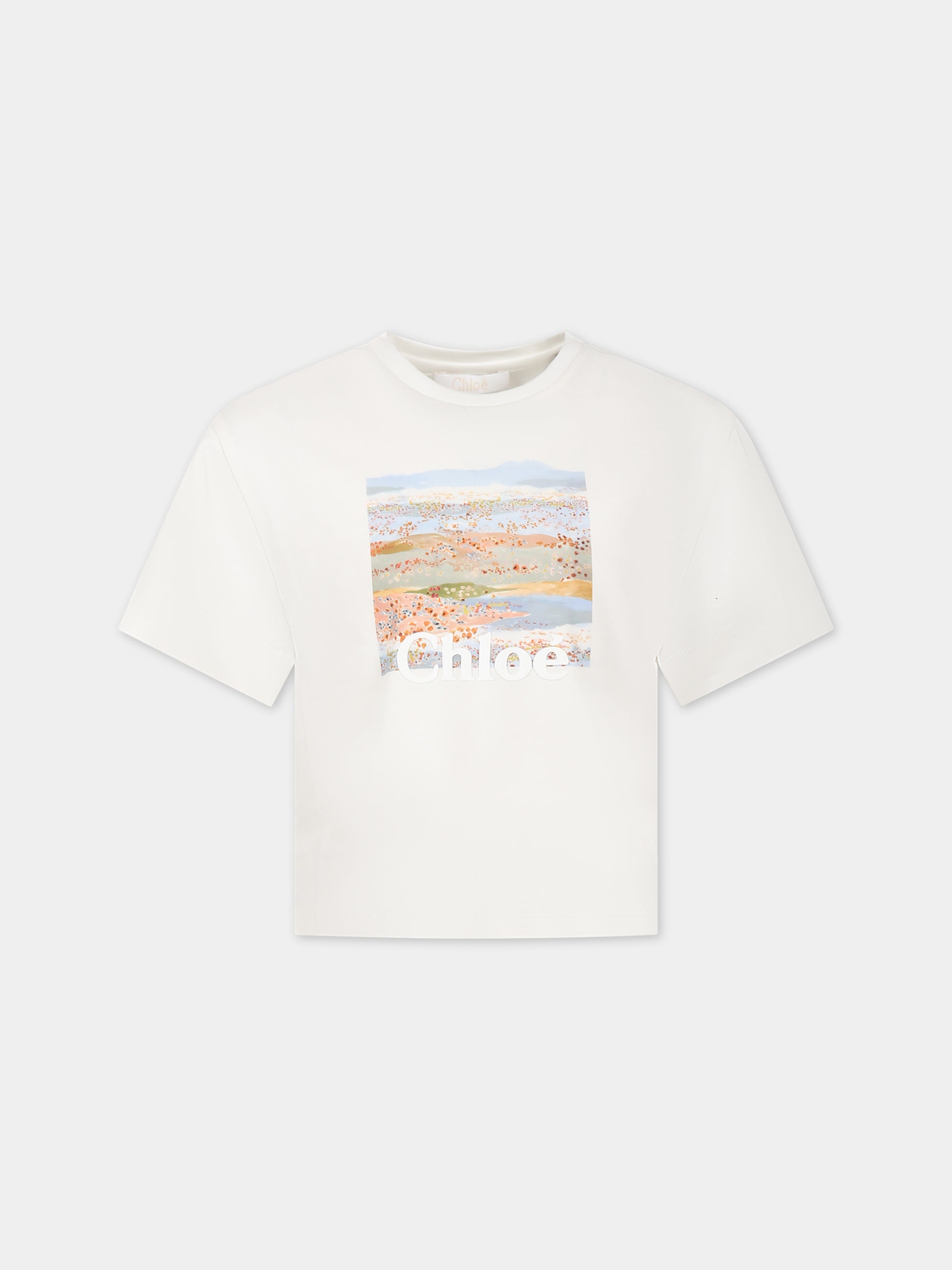 T-shirt bianca per bambina con logo,Chloé Kids,C15E27 117